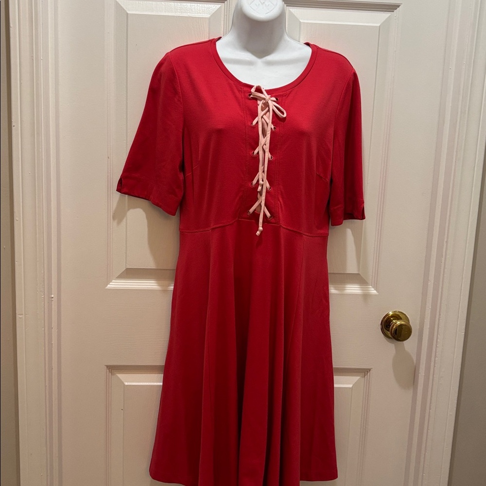 Anthropologie Maeve Red Lace Up Dress Jersey Knit Size medium
